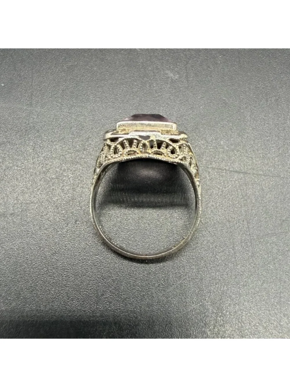 Art Deco 14K White Gold Ring Purple Stone Size 5.25 White Wile & Warner Vintage